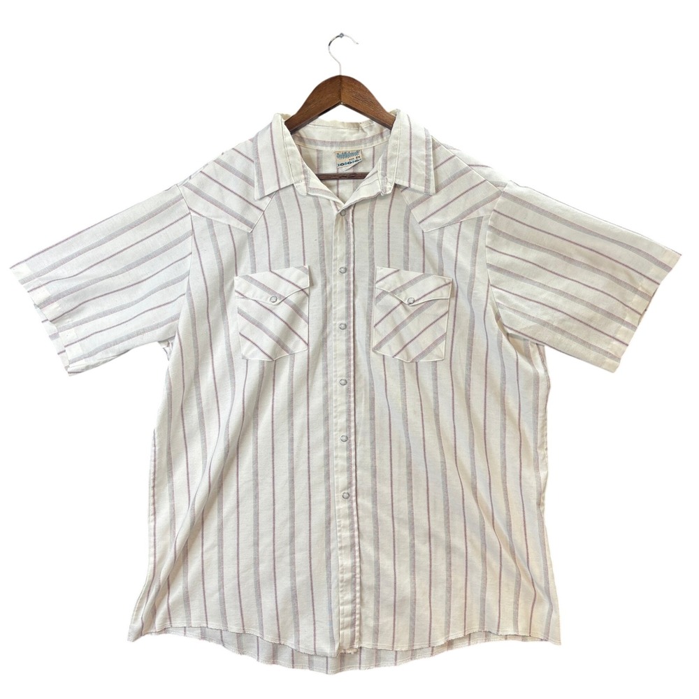 Vintage Saddlebrook Western Shirt Mens 2X Pearl Snap Short Sleeve Striped USA